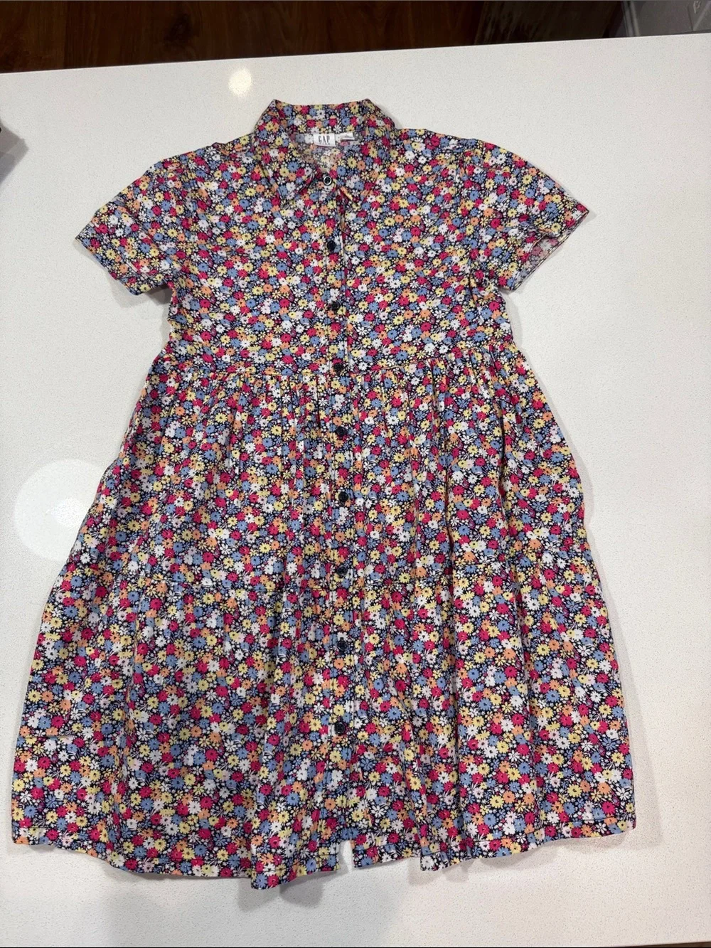 GAP Girls Short-Sleeve Floral Button-Front Dress in Blue, Pink, Yellow